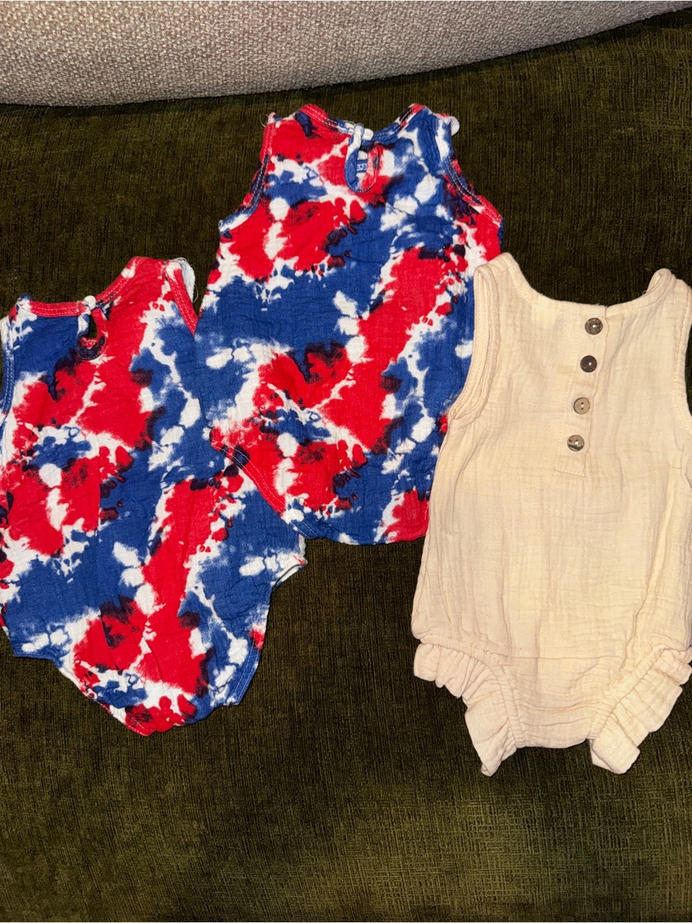 chick pea Red, Blue & White Tie-Dye Baby Romper